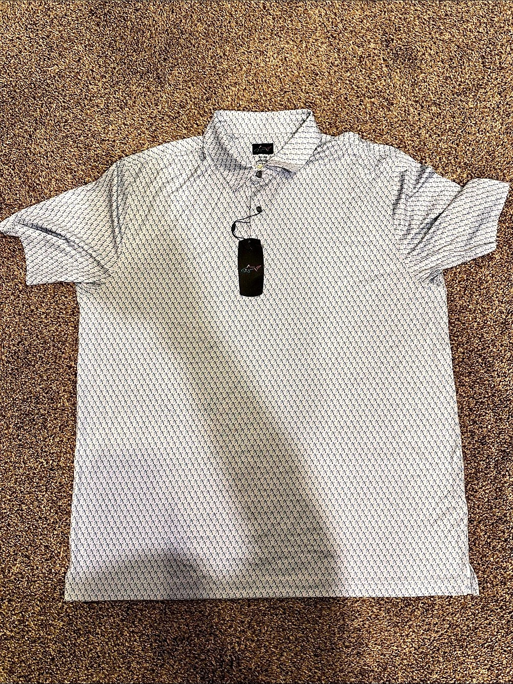Greg Norman Men's Geometric Polo White Blue Size extra Large NWT